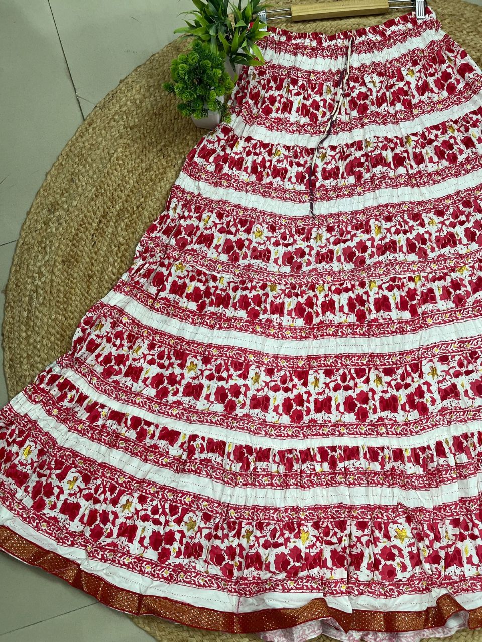Casual Cotton Printed Red Rati Indian Skirt
