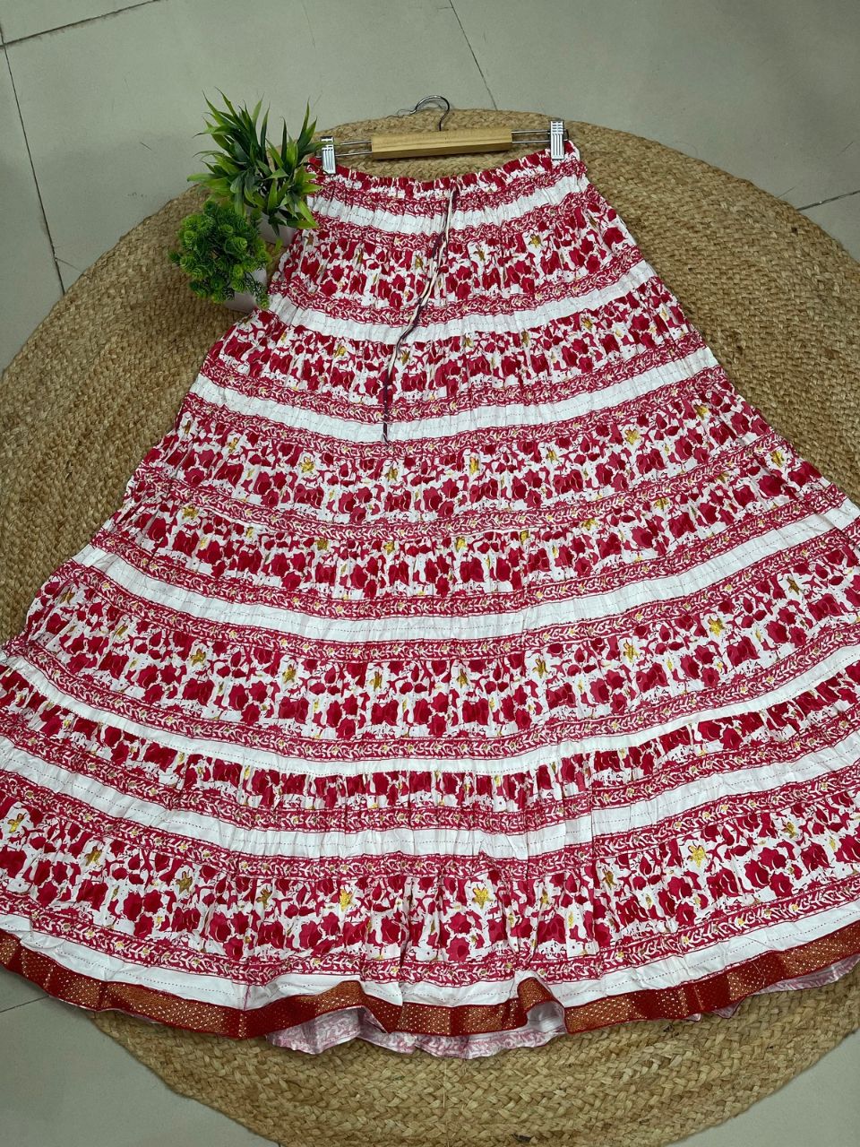 Casual Cotton Printed Red Rati Indian Skirt