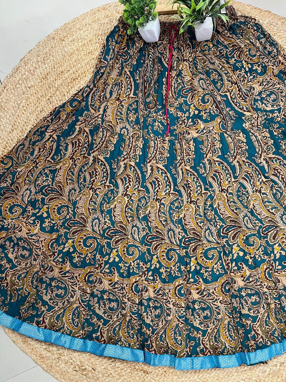 Jaipuri Paisely Print Cotton Blue Disha Indian Skirt
