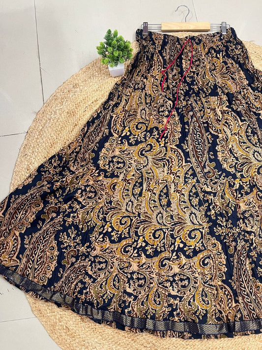 Jaipuri Paisely Print Cotton Navy Blue Dishani Indian Skirt