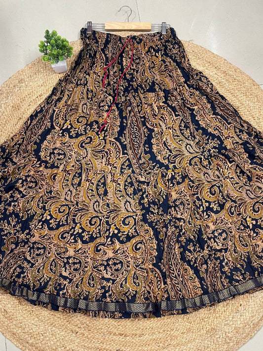 Jaipuri Paisely Print Cotton Navy Blue Dishani Indian Skirt