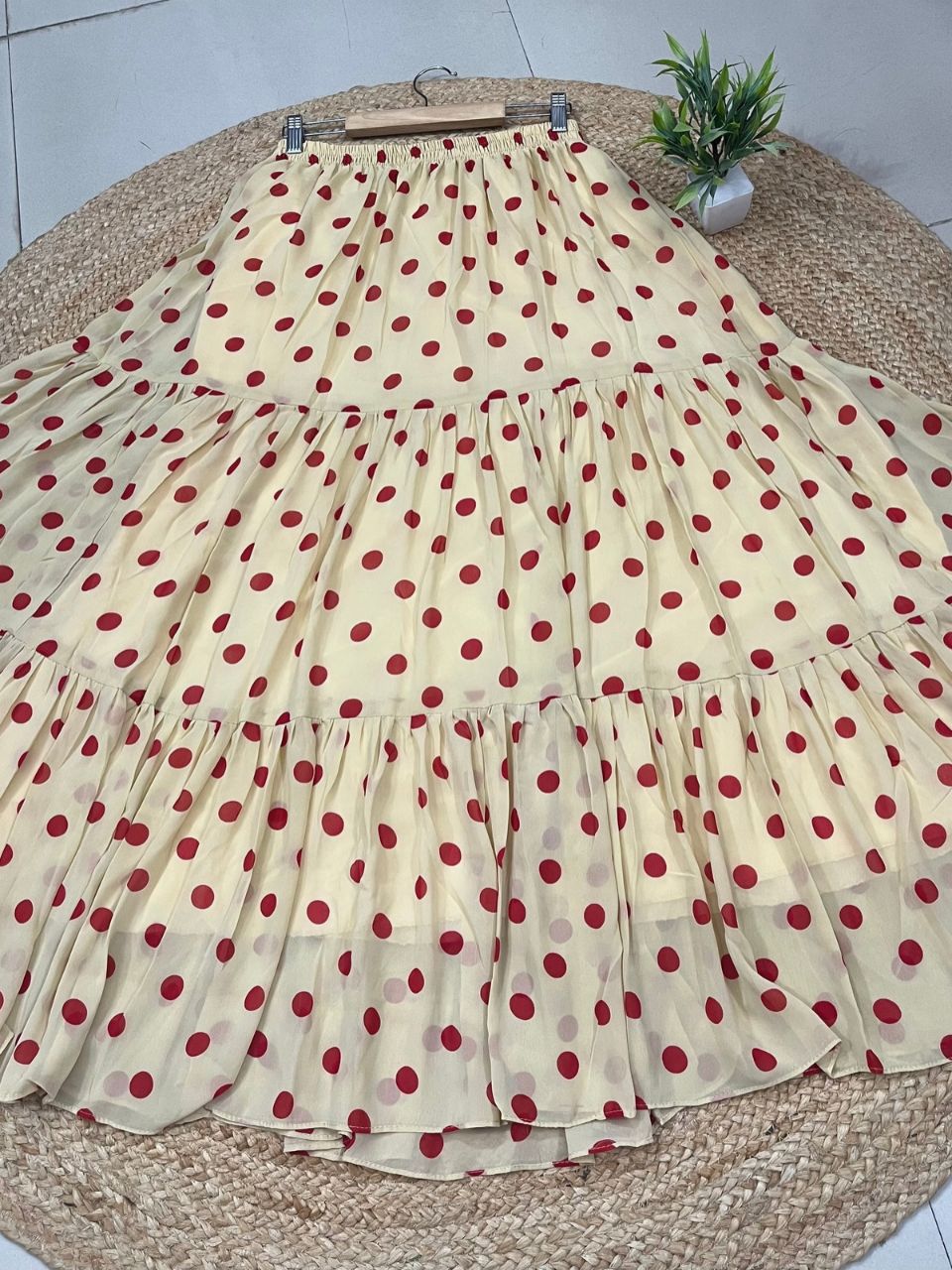 Polka Dots Georgette Sanvi Cream Skirt Set