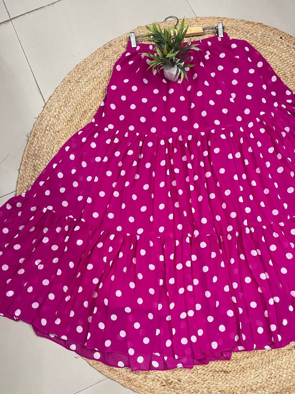 Polka Dots Georgette Vaibhavi Fuchsia Skirt Set