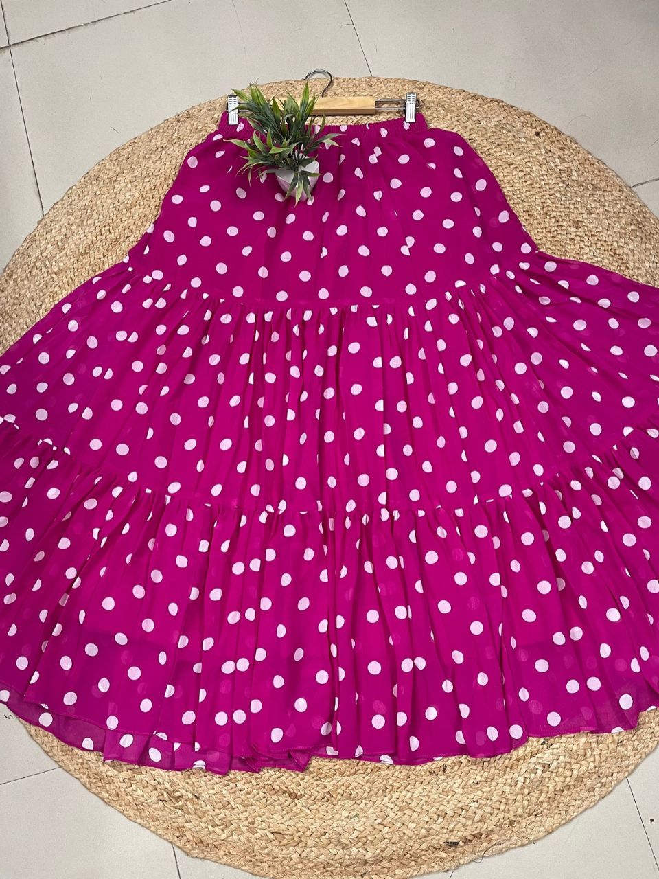 Polka Dots Georgette Vaibhavi Fuchsia Skirt Set