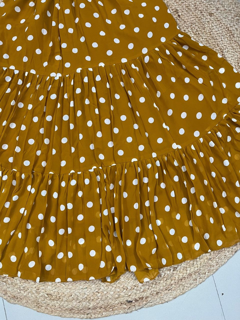 Polka Dots Georgette Saavi Mustard Yellow Skirt Set