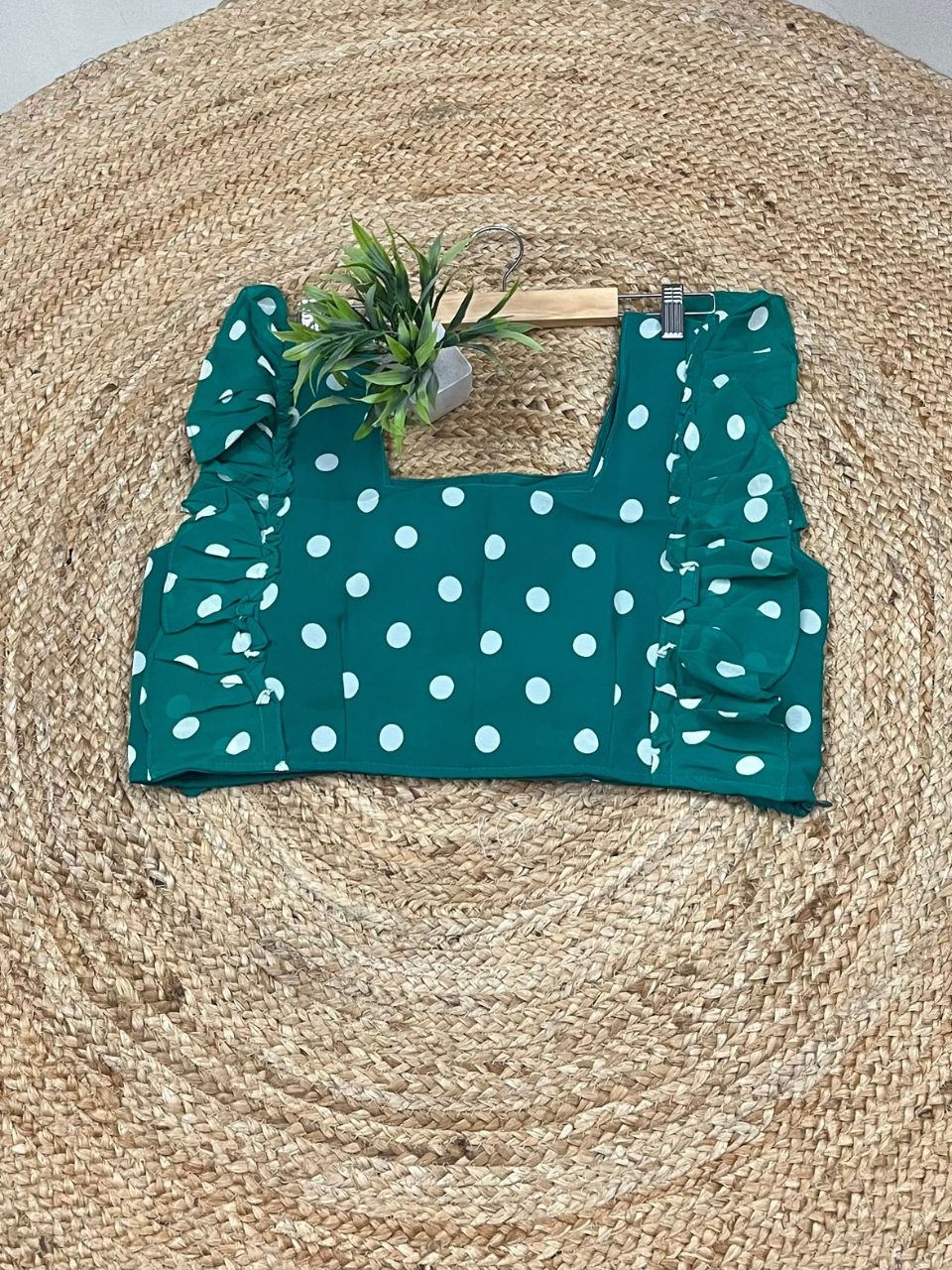 Polka Dots Georgette Manvi Green Skirt Set