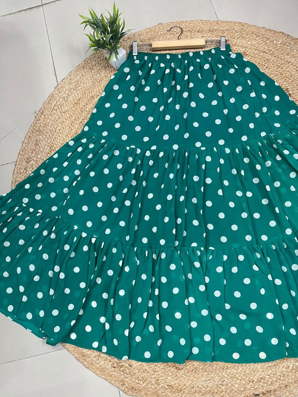 Polka Dots Georgette Manvi Green Skirt Set
