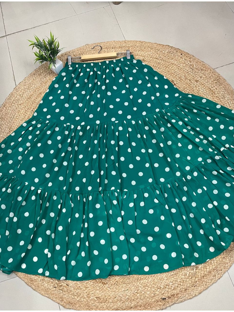 Polka Dots Georgette Manvi Green Skirt Set