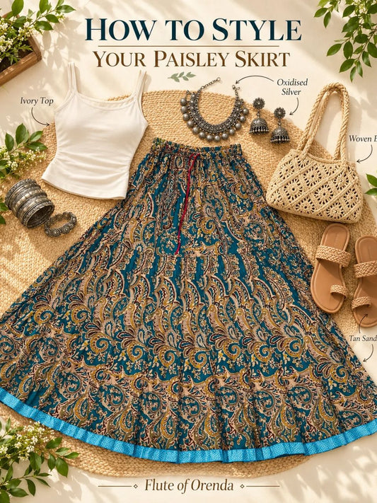 Jaipuri Paisely Print Cotton Blue Disha Indian Skirt