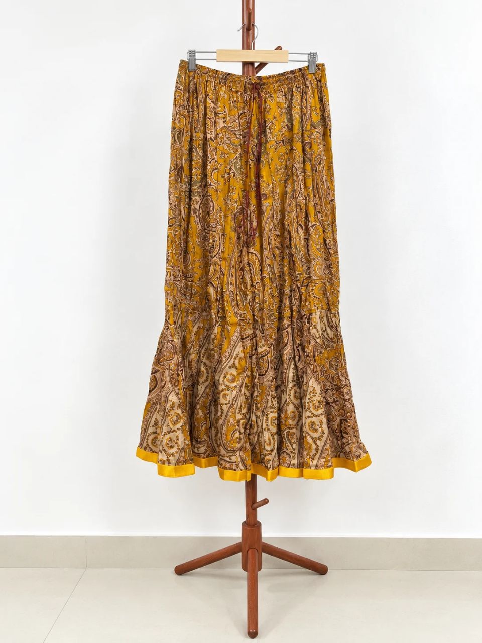 Jaipuri Paisely Print Cotton Yellow Diya Indian Skirt