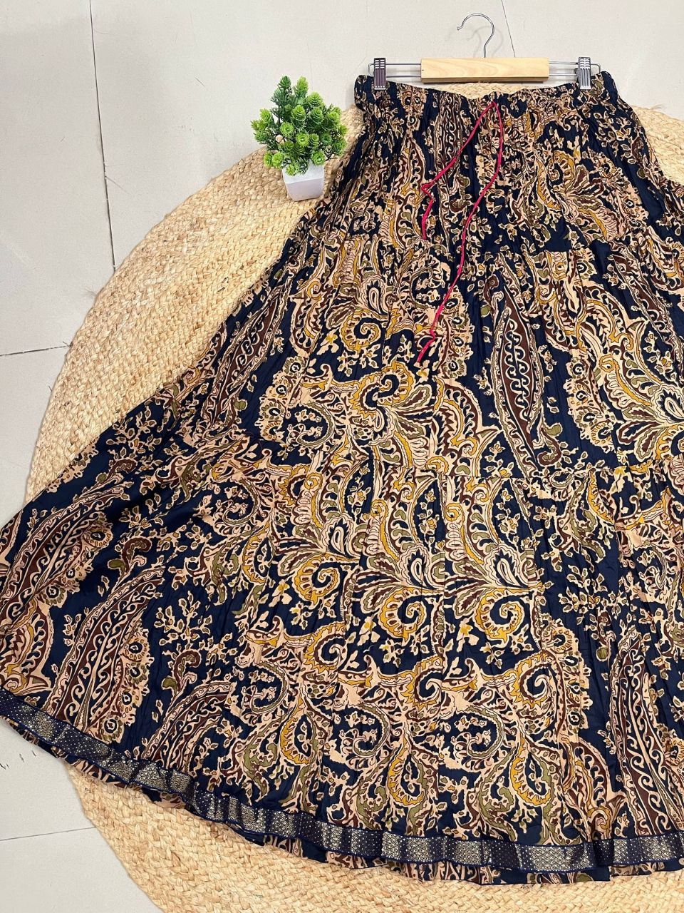 Jaipuri Paisely Print Cotton Black Richi Indian Skirt