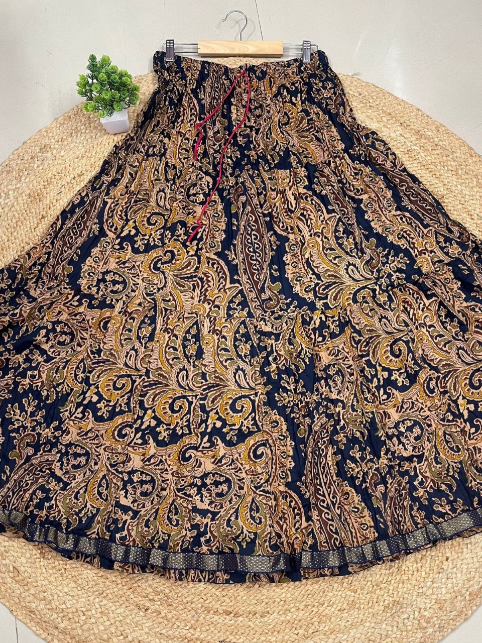 Jaipuri Paisely Print Cotton Black Richi Indian Skirt