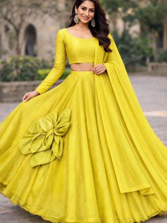 Chanderi Silk Yellow Yashi Festive Lehenga