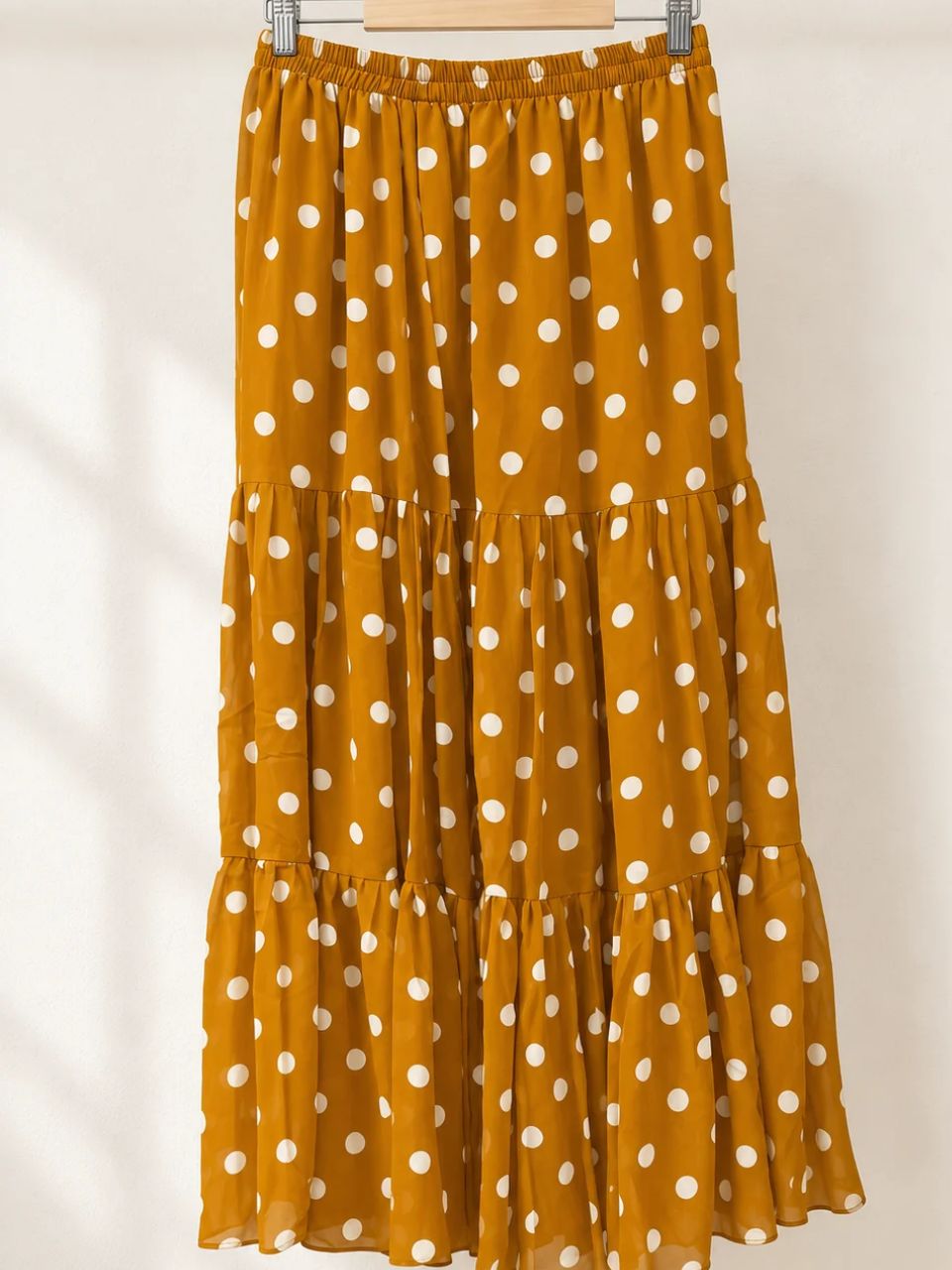 Polka Dots Georgette Saavi Mustard Yellow Skirt Set