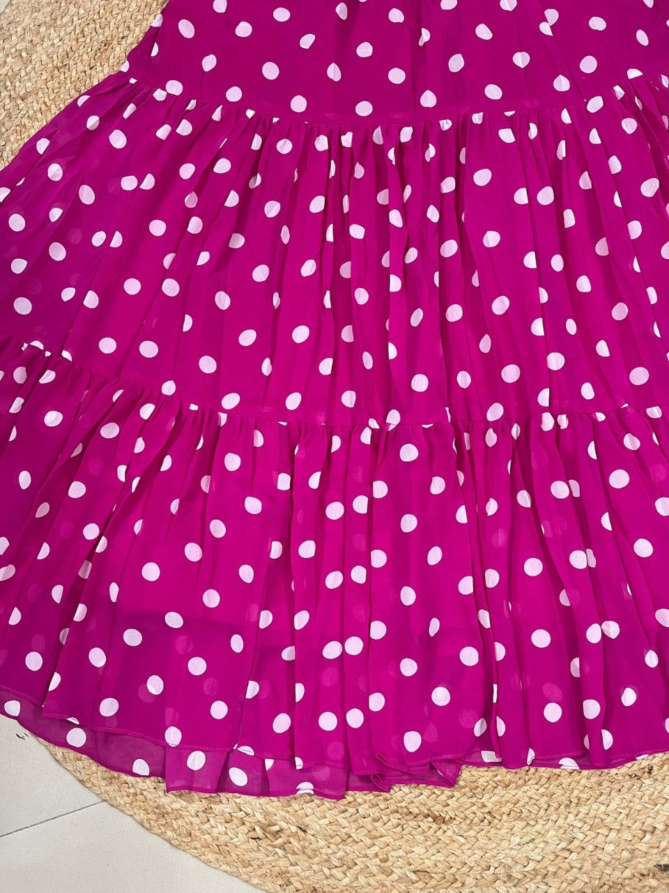 Polka Dots Georgette Vaibhavi Fuchsia Skirt Set