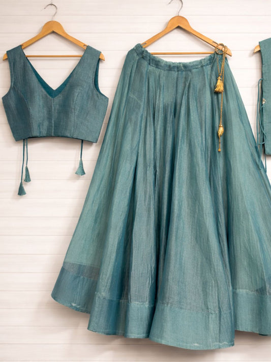 Teal Crush Tissue Gunna Wedding Lehenga