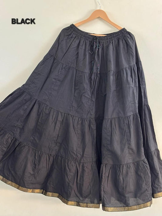 Tiered Cotton Black Plain Khushi Indian Skirt