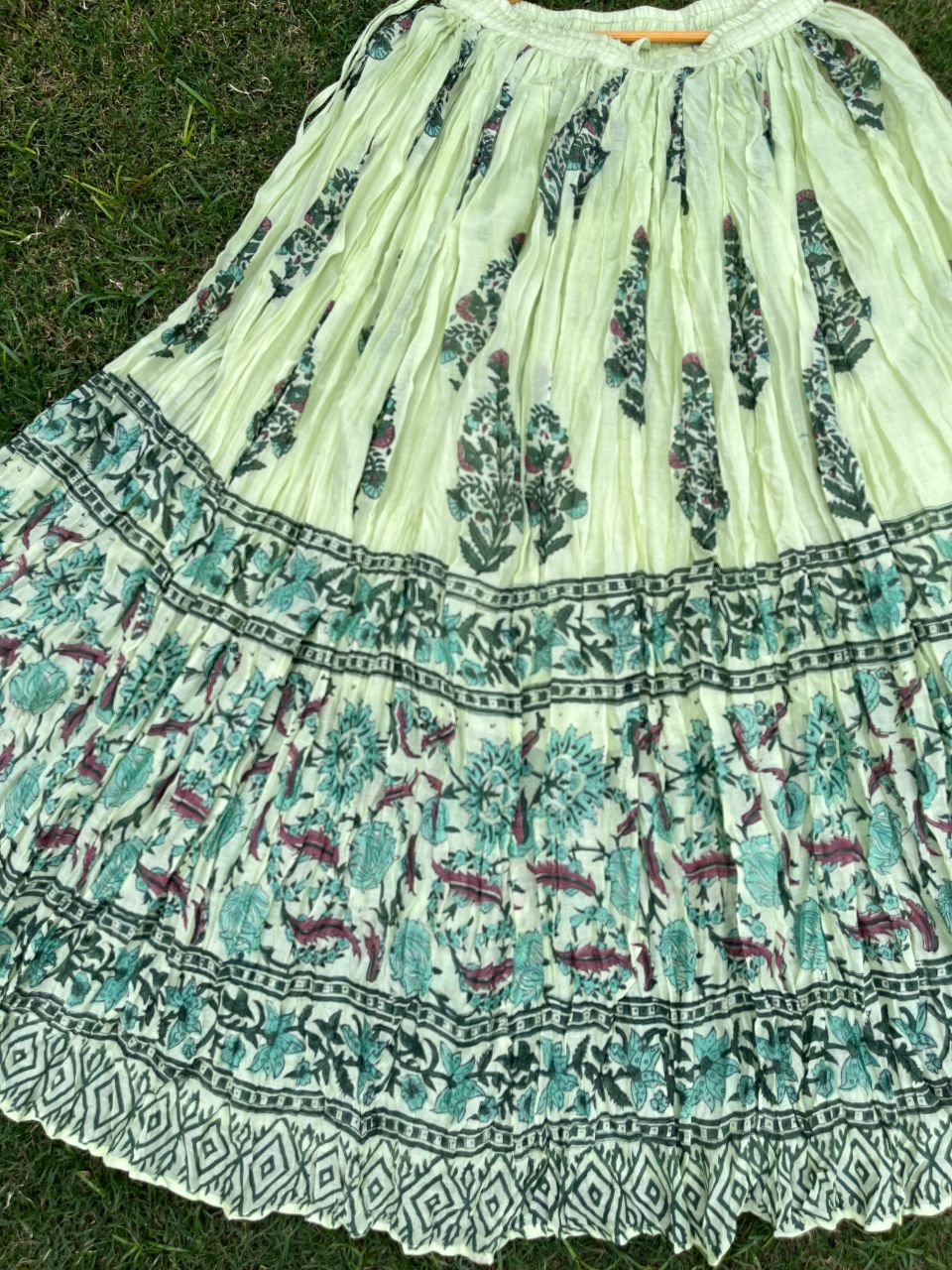 Mulmul Block Print Pastel Green Girija Indian Skirt
