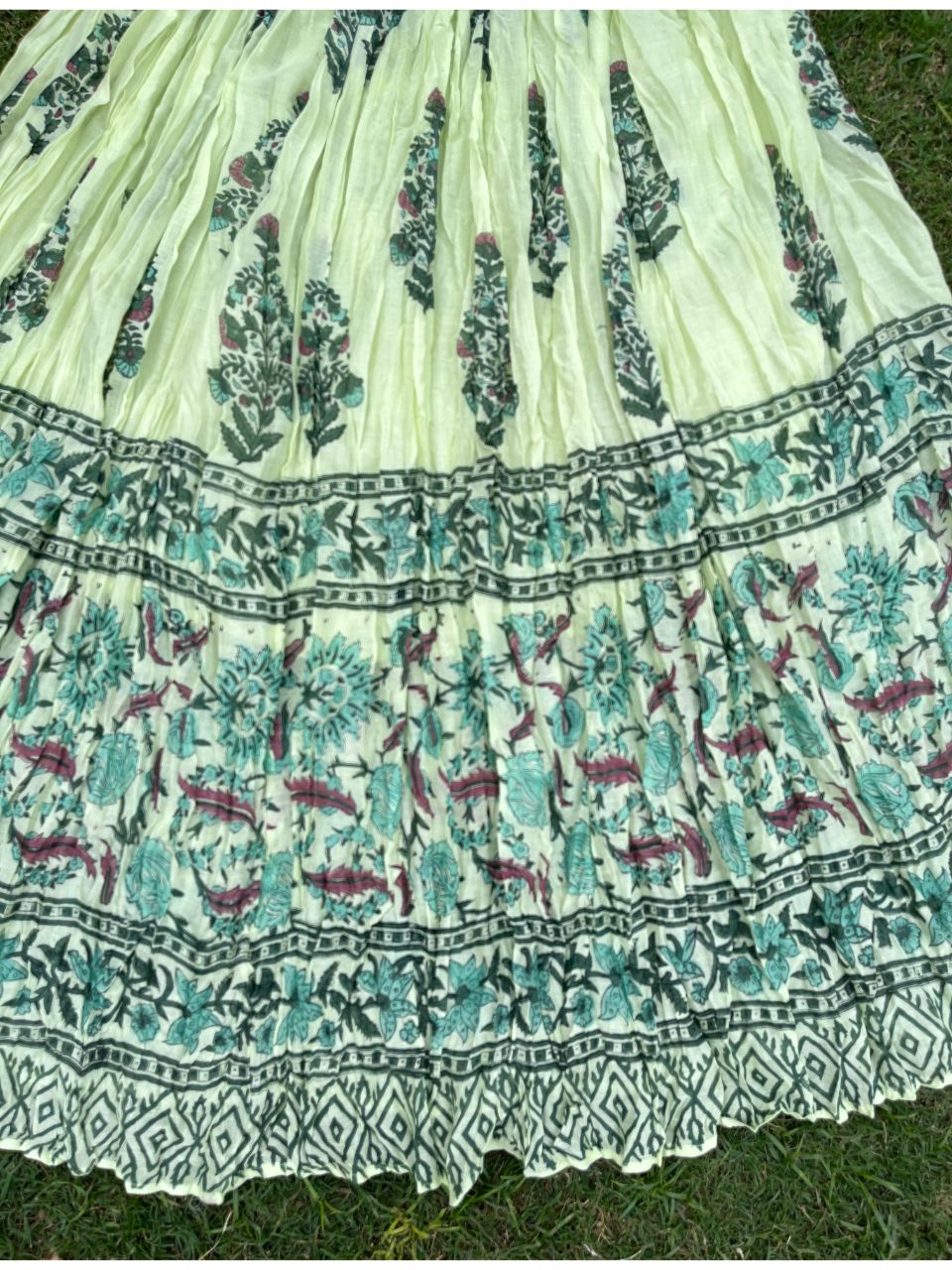 Mulmul Block Print Pastel Green Girija Indian Skirt
