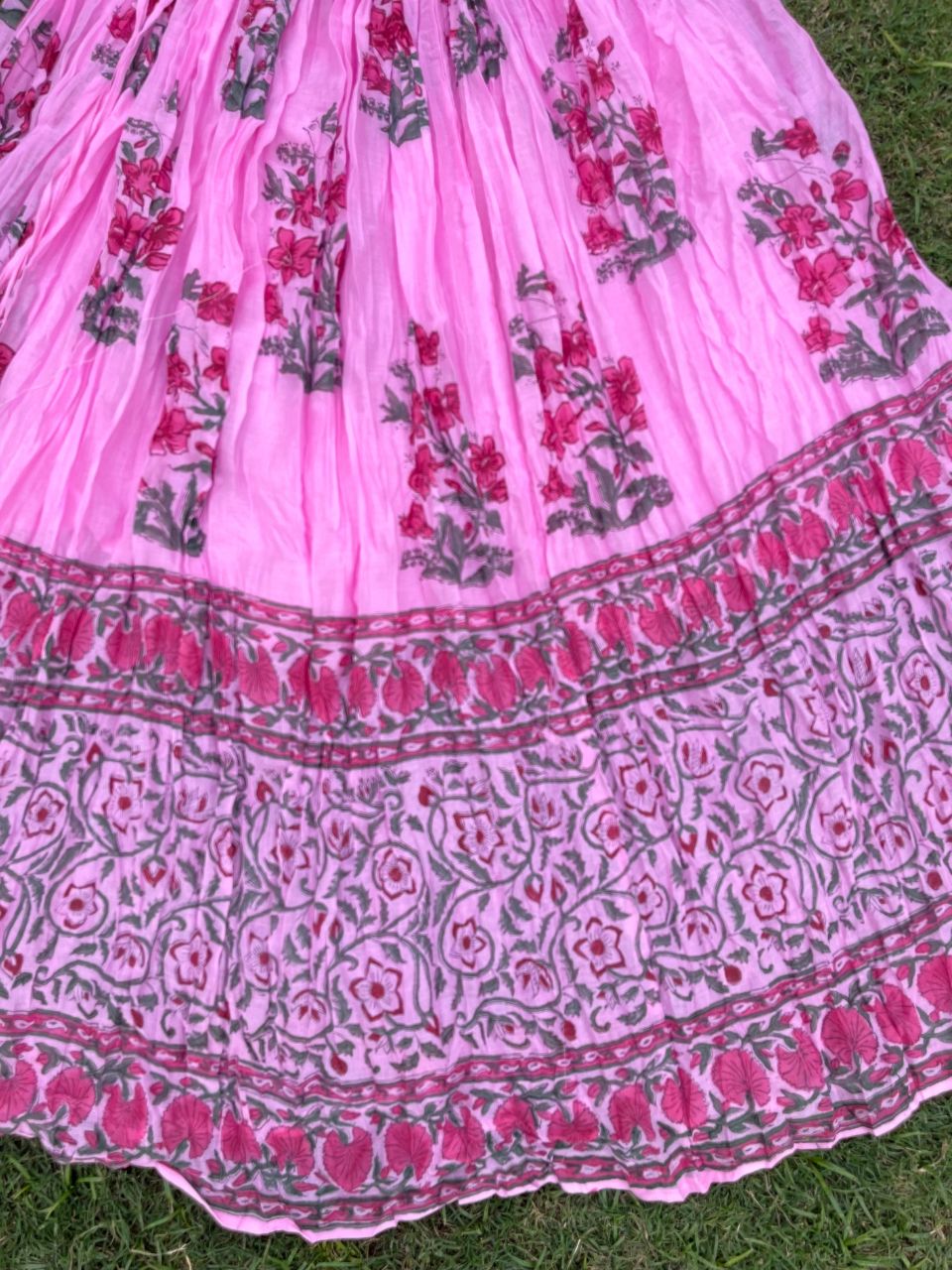Mulmul Block Print Pink Hiya Indian Skirt