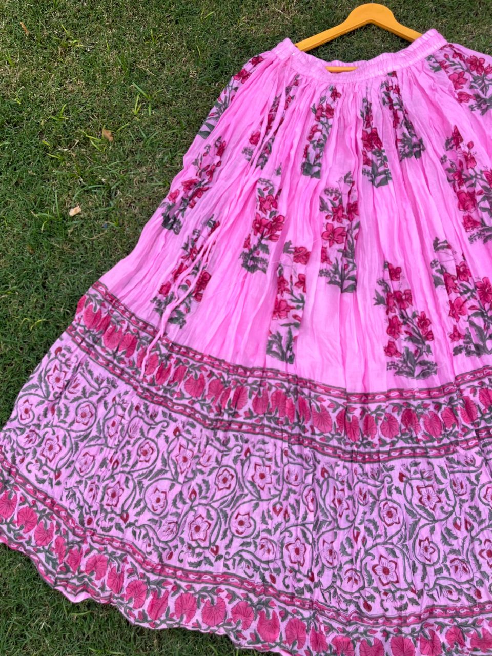 Mulmul Block Print Pink Hiya Indian Skirt