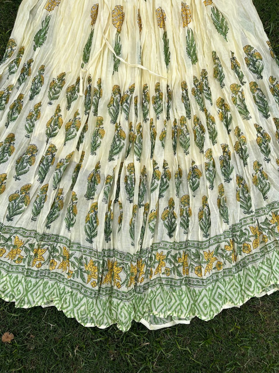 Mulmul Block Print Pastel Yellow Janvi Indian Skirt