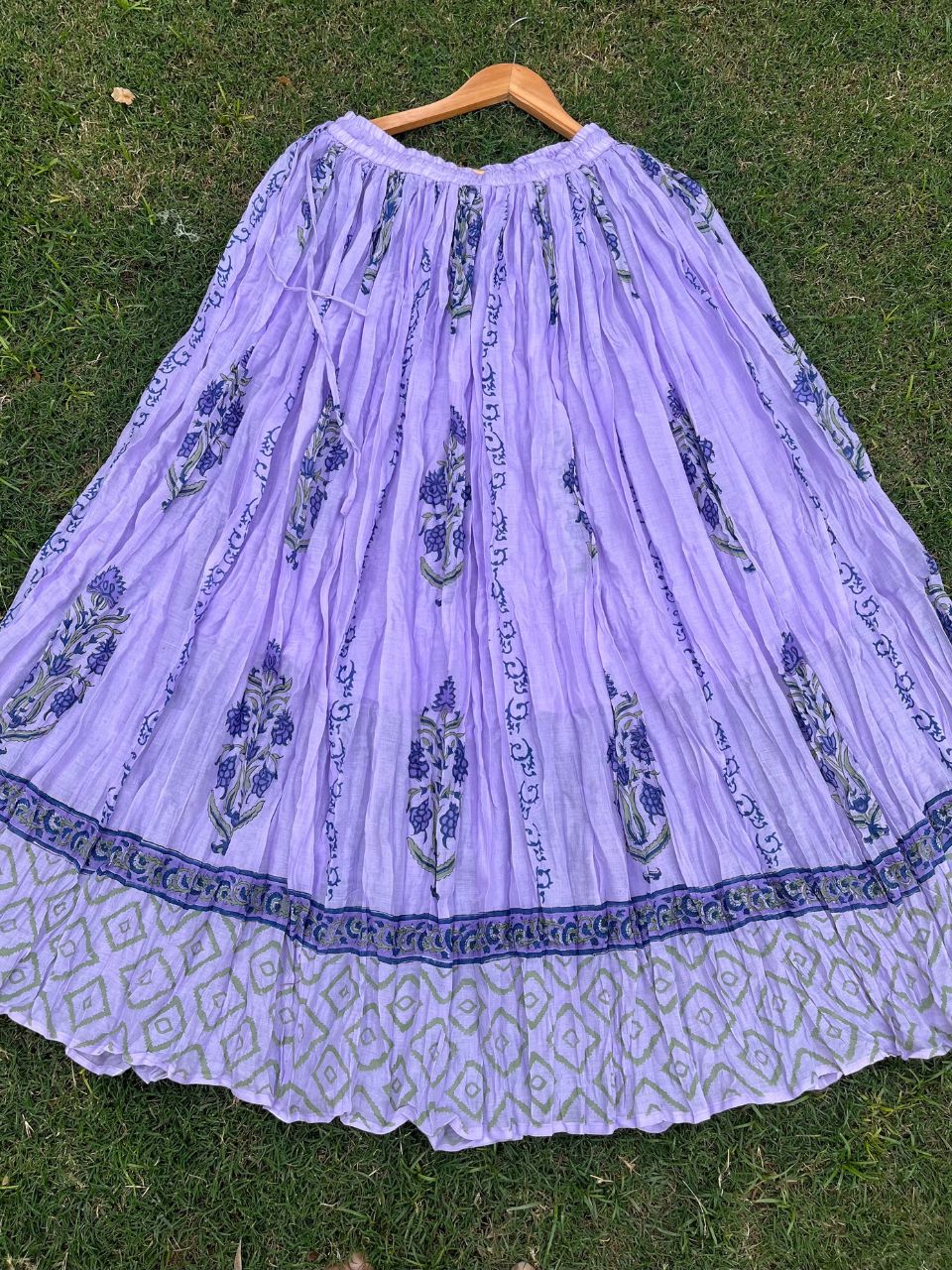 Mulmul Block Print Pastel Purple Champa Indian Skirt