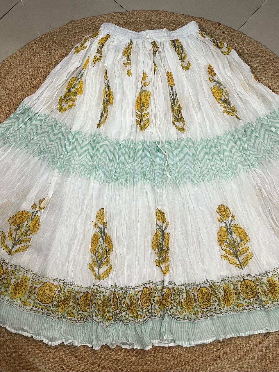 Mulmul Block Print White Kashvi Indian Skirt