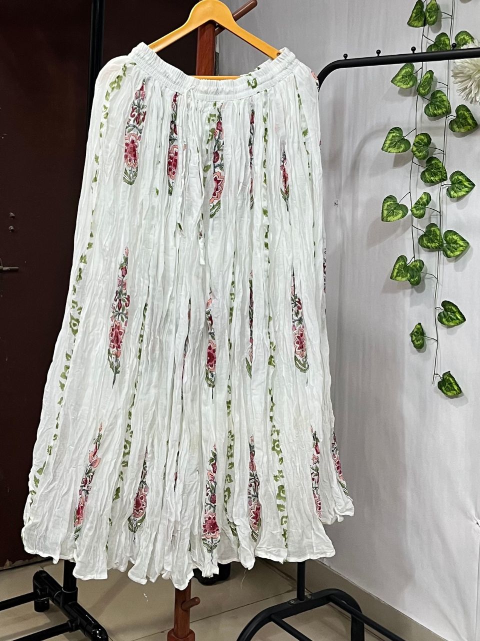Mulmul Block Print White Raaji Indian Skirt