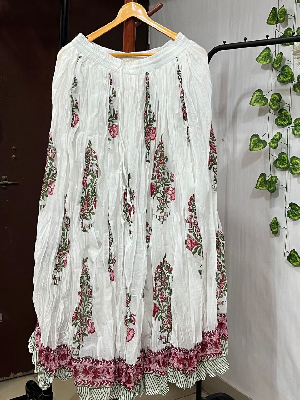Mulmul Block Print White Sitara Indian Skirt