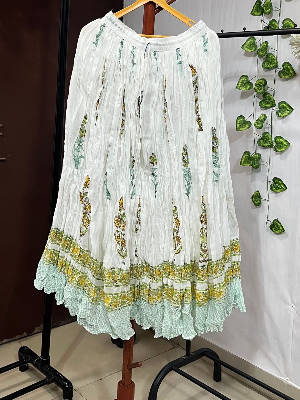 Mulmul Block Print White Hiya Indian Skirt