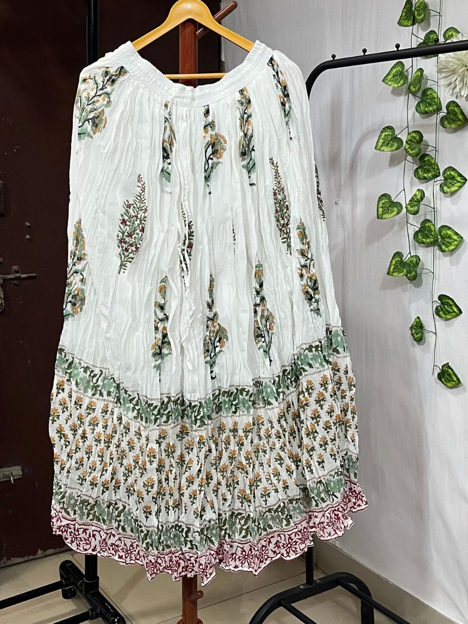 Mulmul Block Print White Kanchi Indian Skirt