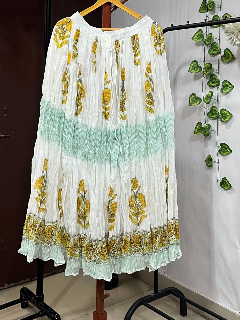 Mulmul Block Print White Kashvi Indian Skirt