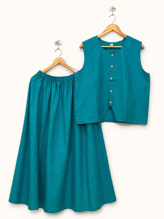 Chic Blue Zoya Cambric Cotton Skirt Set
