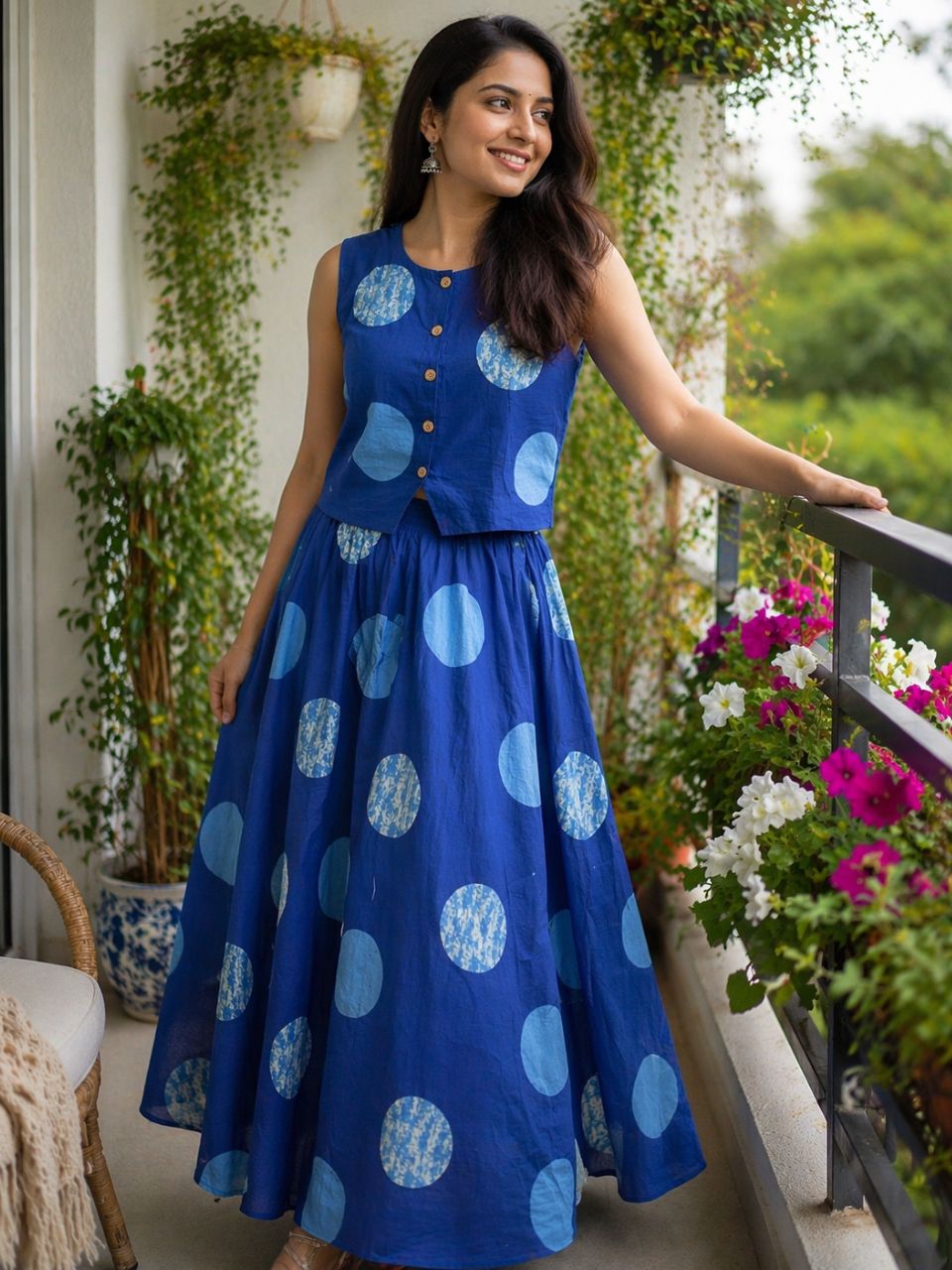 Chic Blue Zena Cambric Cotton Skirt Set