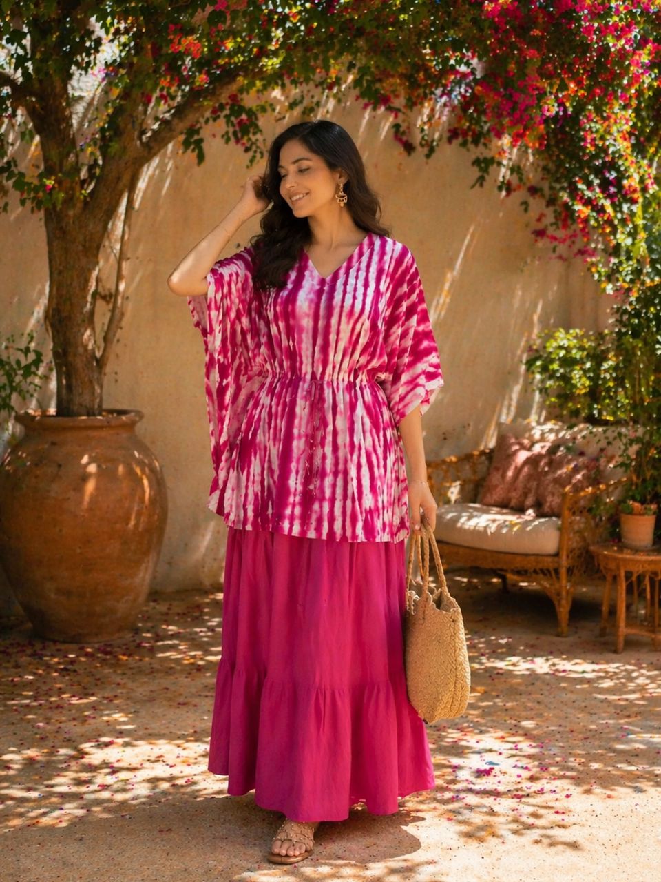 Tie Dye Cotton Fuchsia Suhani Kurti Kaftan