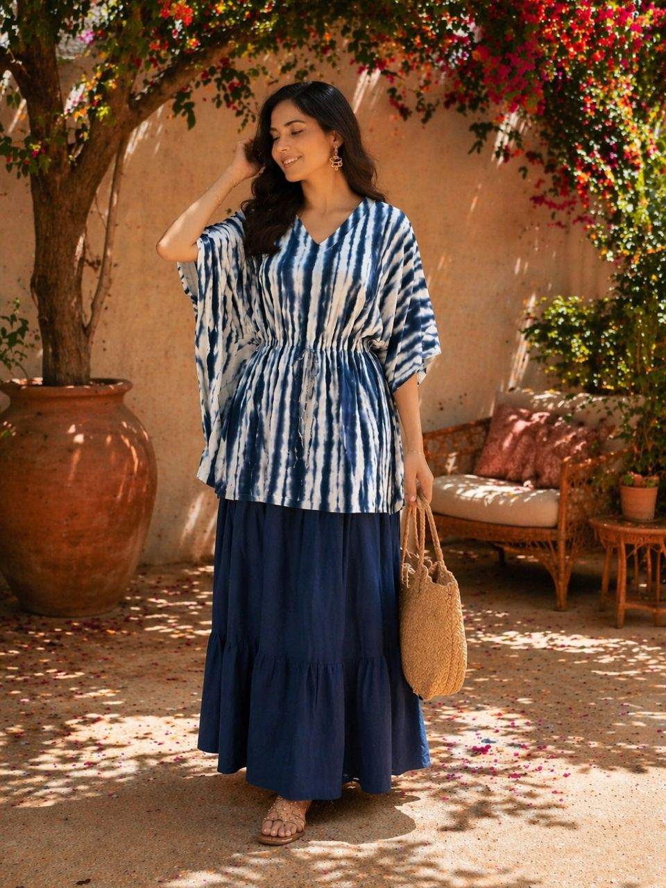 Tie Dye Cotton Blue Roohi Kurti Kaftan
