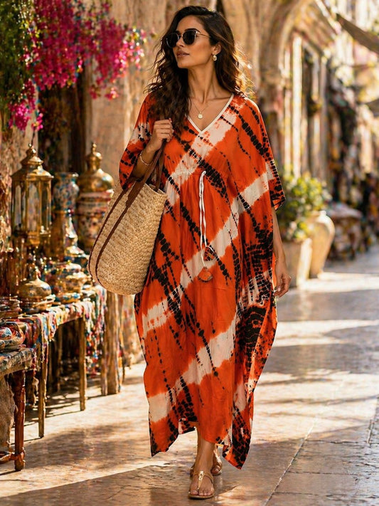 Tie Dye Orange Chinu Cotton Kaftan