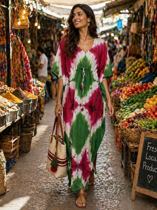 Tie Dye Fuchsia Vartika Cotton Kaftan