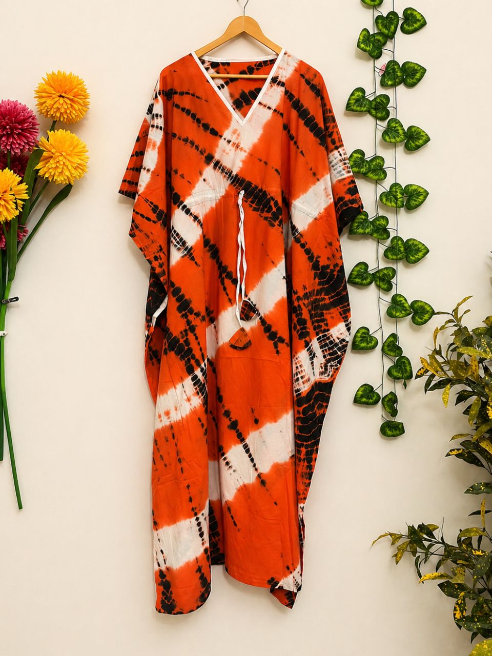 Tie Dye Orange Chinu Cotton Kaftan