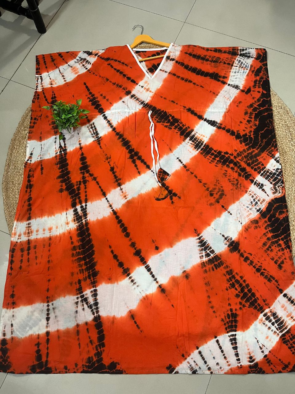 Tie Dye Orange Chinu Cotton Kaftan