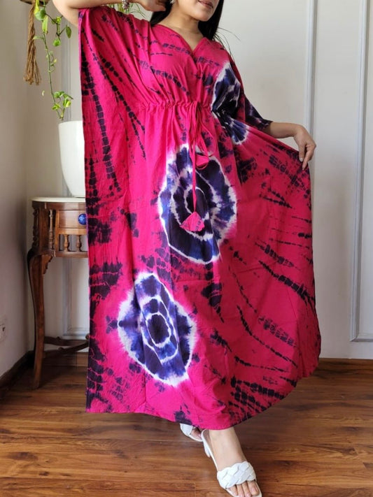 Tie Dye Fuchsia Cheeni Cotton Kaftan