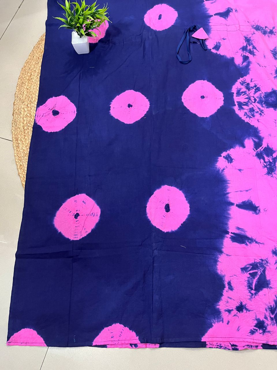 Block Print Pink Navy Blue Mahi Cotton Kaftan
