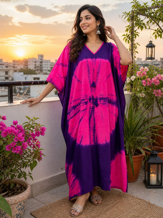 Tie Dye Fuchsia Radha Cotton Kaftan