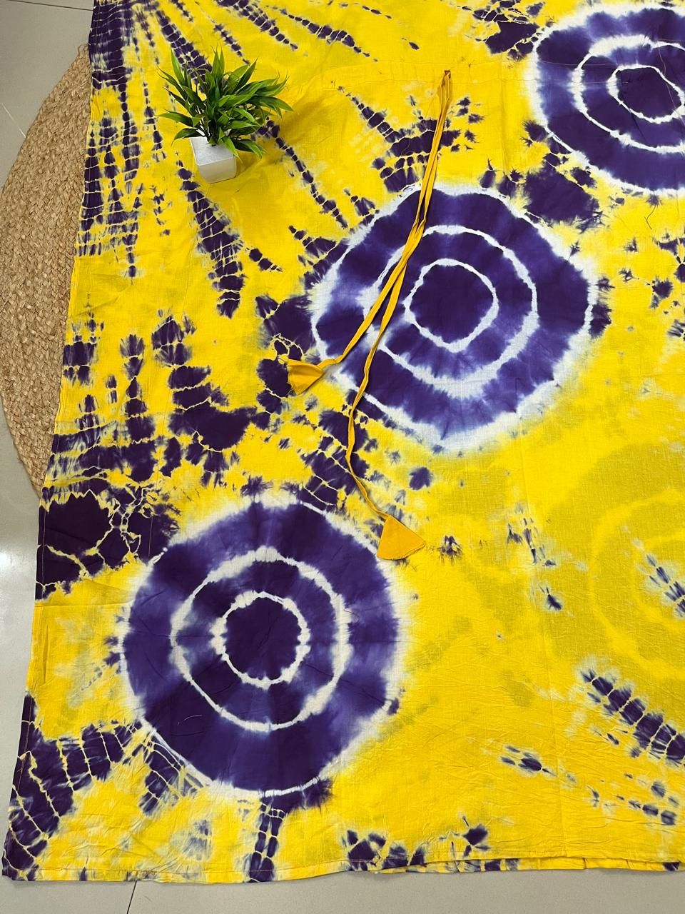Block Print Yellow Raima Cotton Kaftan