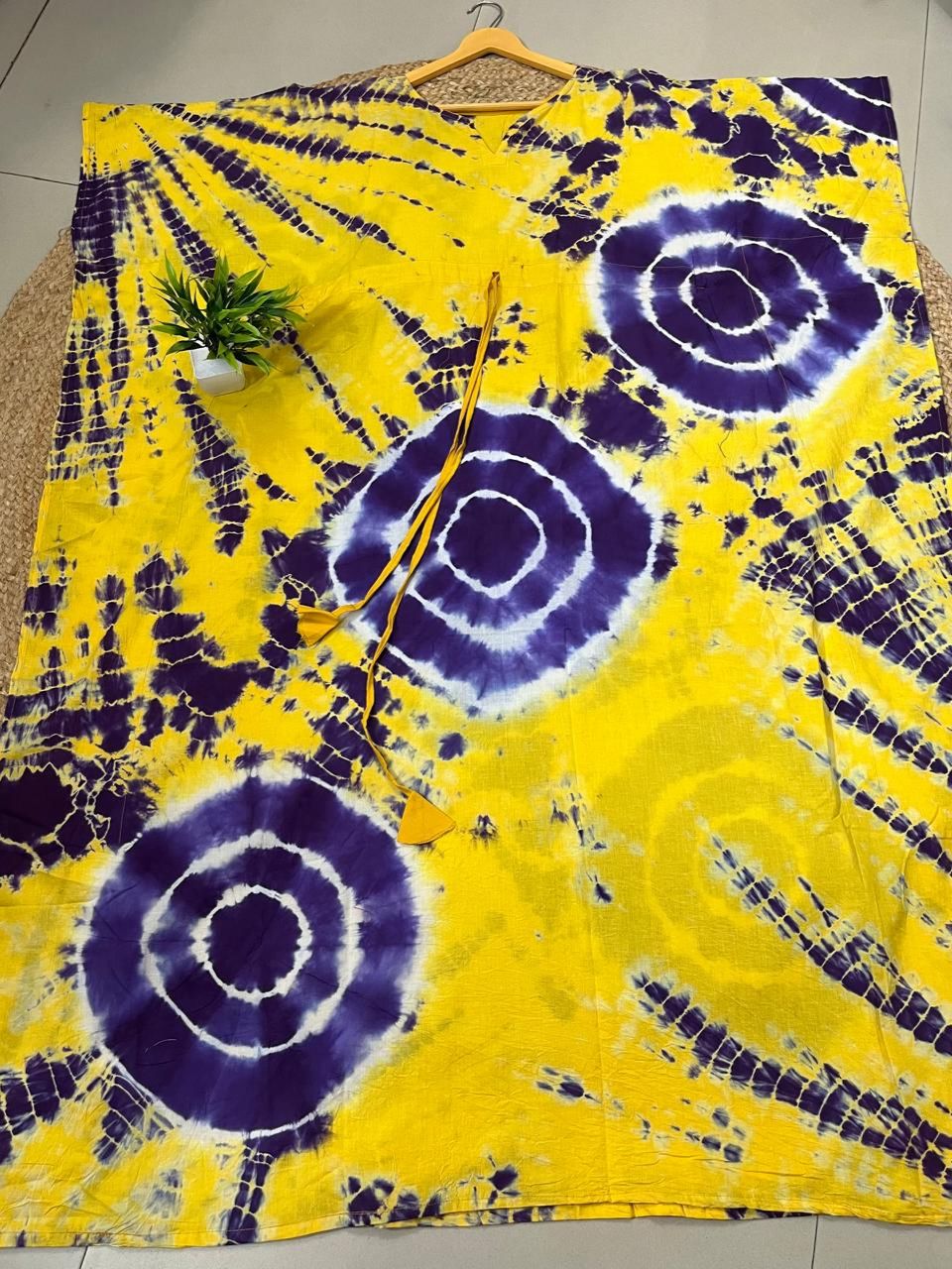 Block Print Yellow Raima Cotton Kaftan