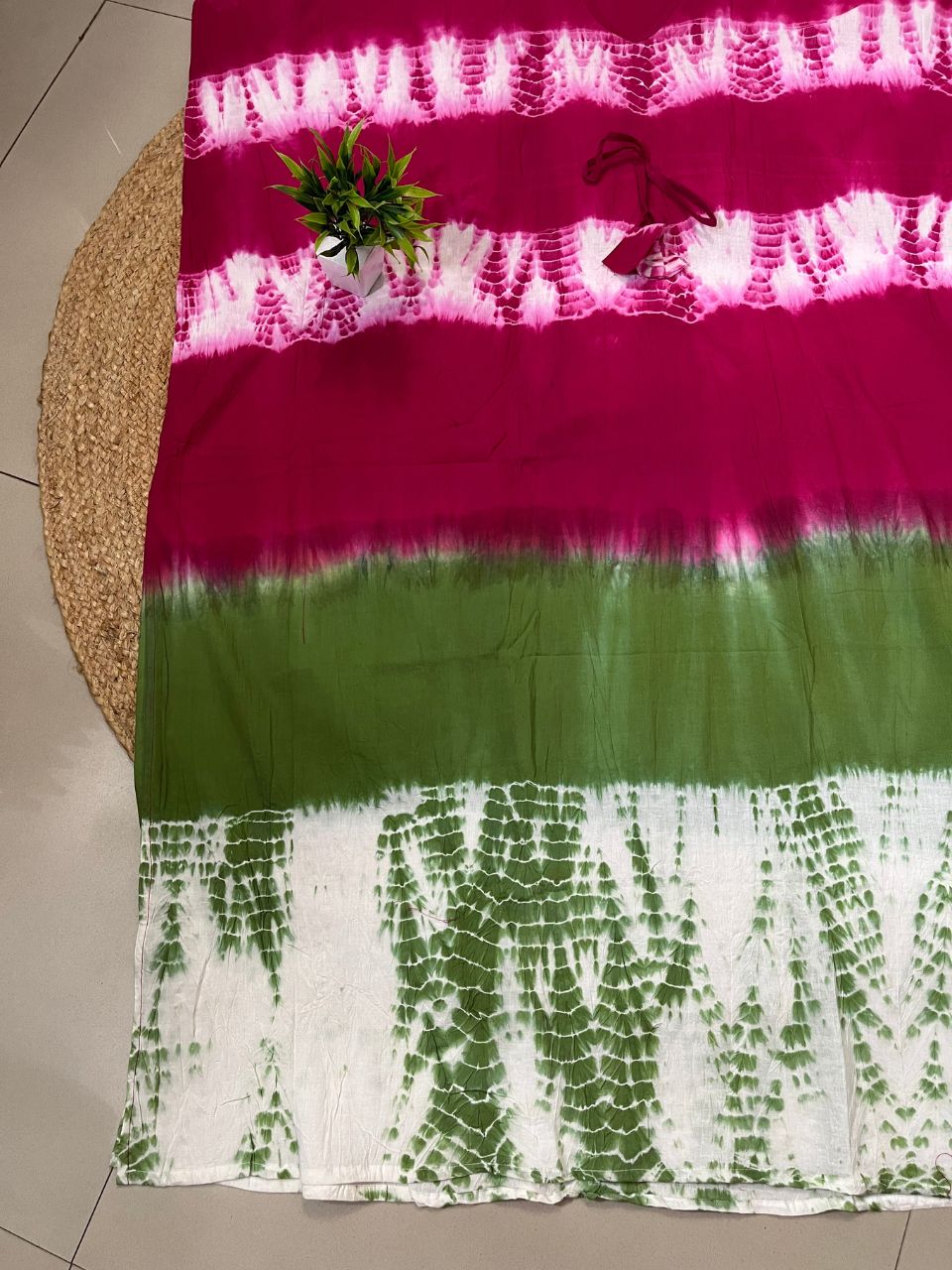 Block Print Fuchsia Green Sona Cotton Kaftan