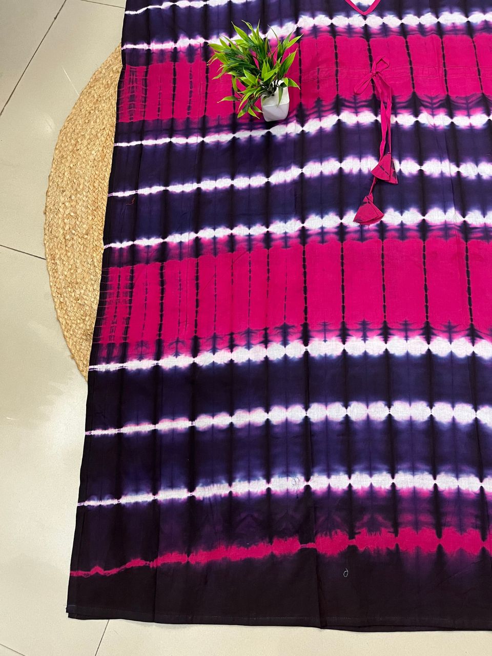 Block Print Fuchsia Navy Blue karishma Cotton Kaftan