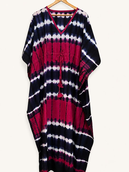 Block Print Fuchsia Navy Blue karishma Cotton Kaftan