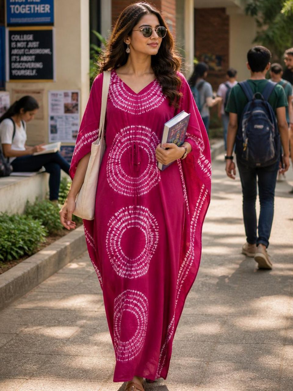 Block Print Fuchsia Reshma Cotton Kaftan